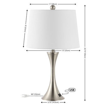 Lampada da tavolo a LED Makena 22.75 Modern Glam Iron Hourglass con porta di ricarica USB, (set da 2) di JONATHAN Y