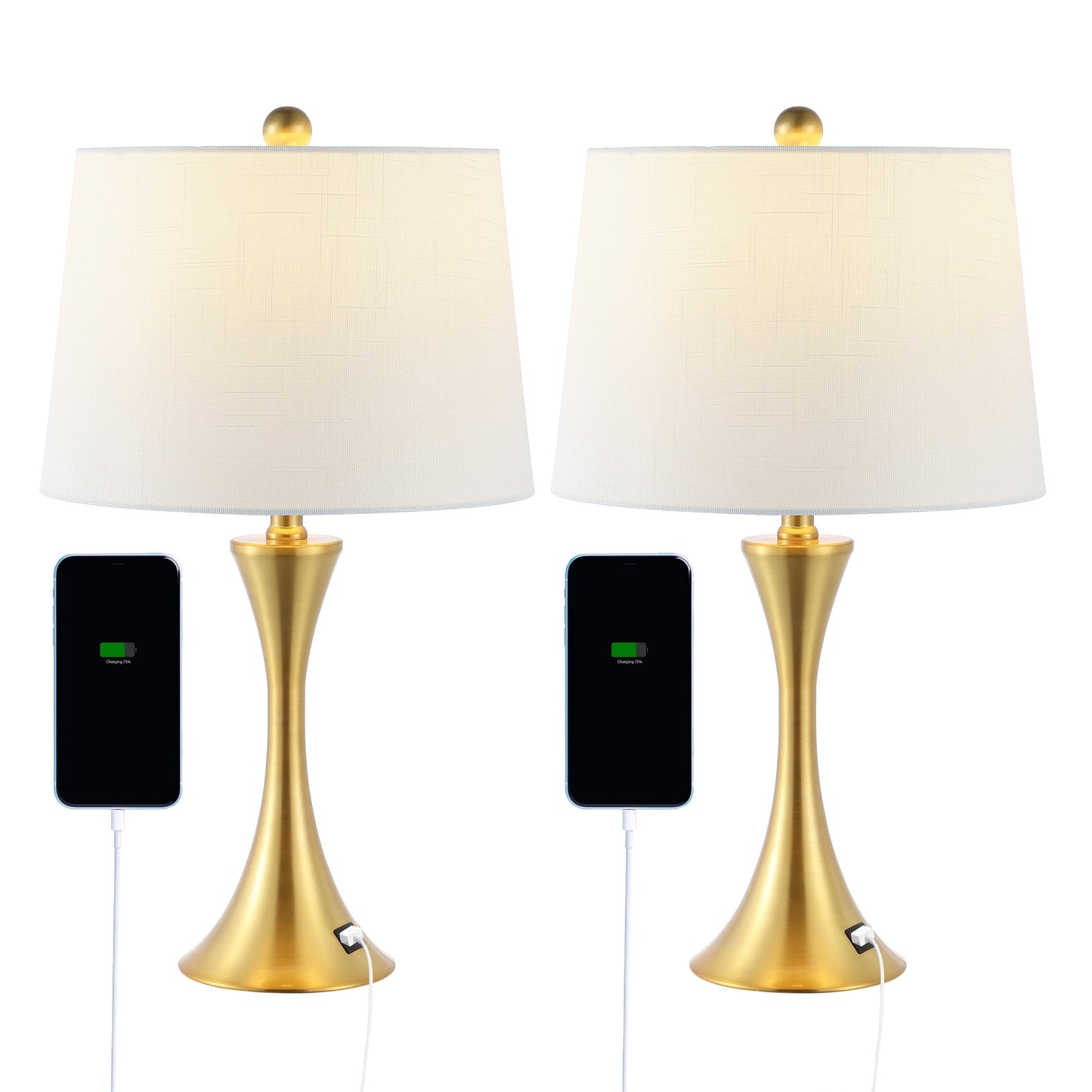 Lampada da tavolo a LED Makena 22.75 Modern Glam Iron Hourglass con porta di ricarica USB, (set da 2) di JONATHAN Y