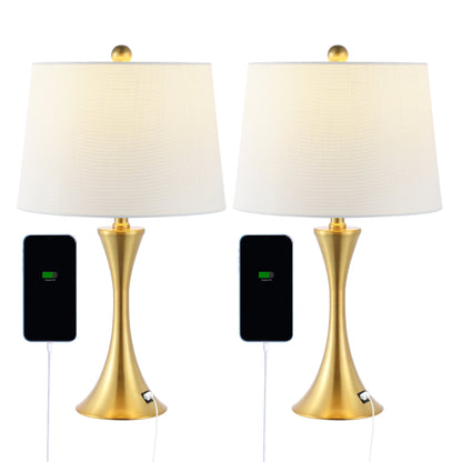 Lampada da tavolo a LED Makena 22.75 Modern Glam Iron Hourglass con porta di ricarica USB, (set da 2) di JONATHAN Y