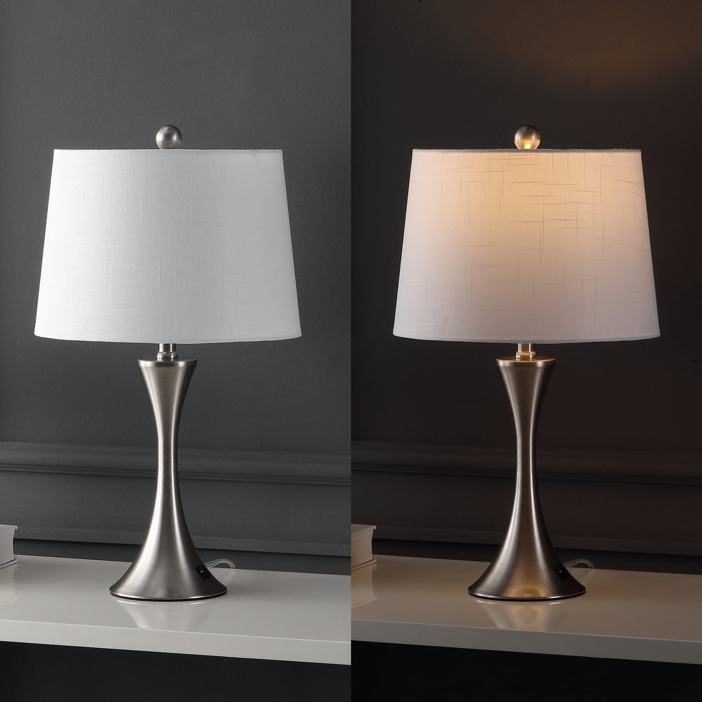 Lampada da tavolo a LED Makena 22.75 Modern Glam Iron Hourglass con porta di ricarica USB, (set da 2) di JONATHAN Y