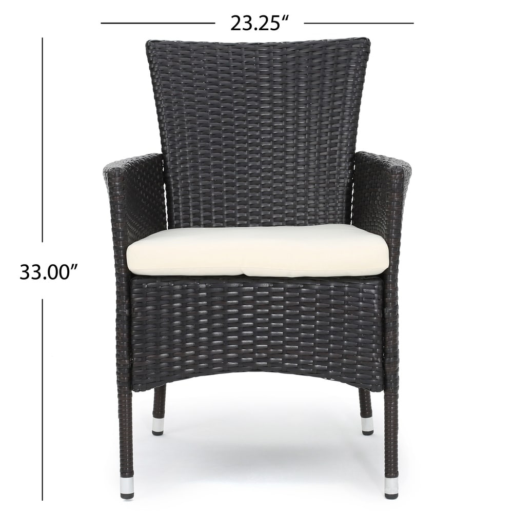 Set da pranzo bistrot Malaga Outdoor da 3 pezzi in vimini rotondo con cuscini di Christopher Knight Home