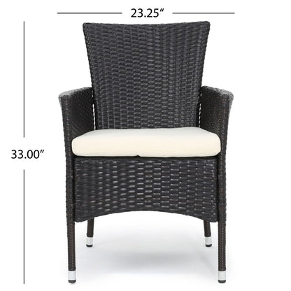 Set da pranzo bistrot Malaga Outdoor da 3 pezzi in vimini rotondo con cuscini di Christopher Knight Home