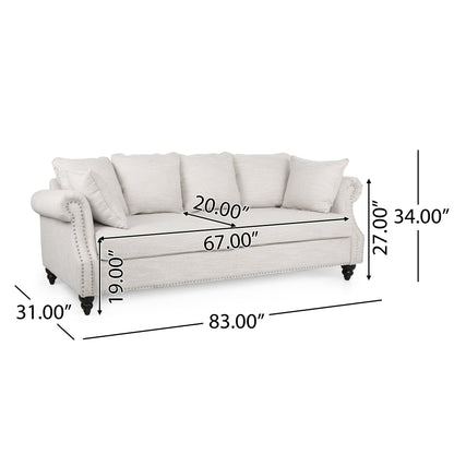 Divano a 3 posti con schienale in tessuto Manbow e finiture con borchie di Christopher Knight Home