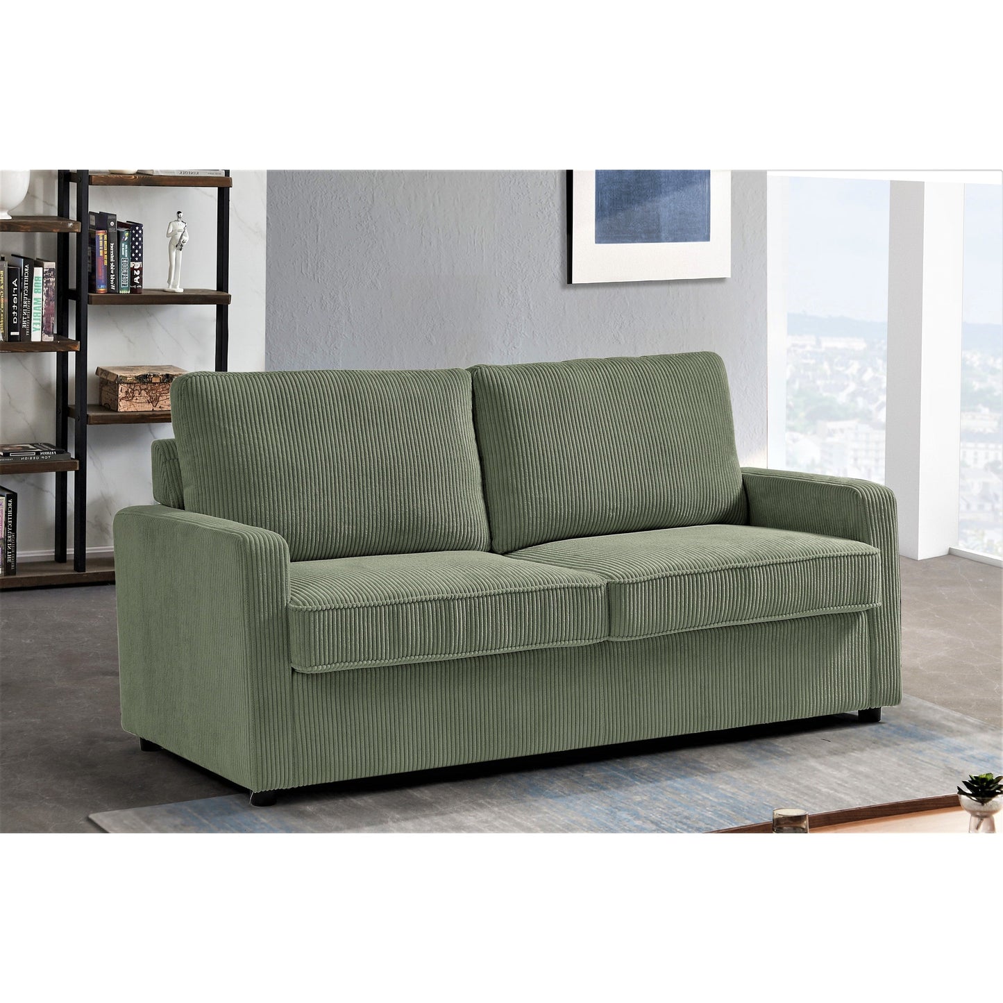 Divano letto Manchester in velluto a coste di poliestere da 70 pollici con braccioli quadrati