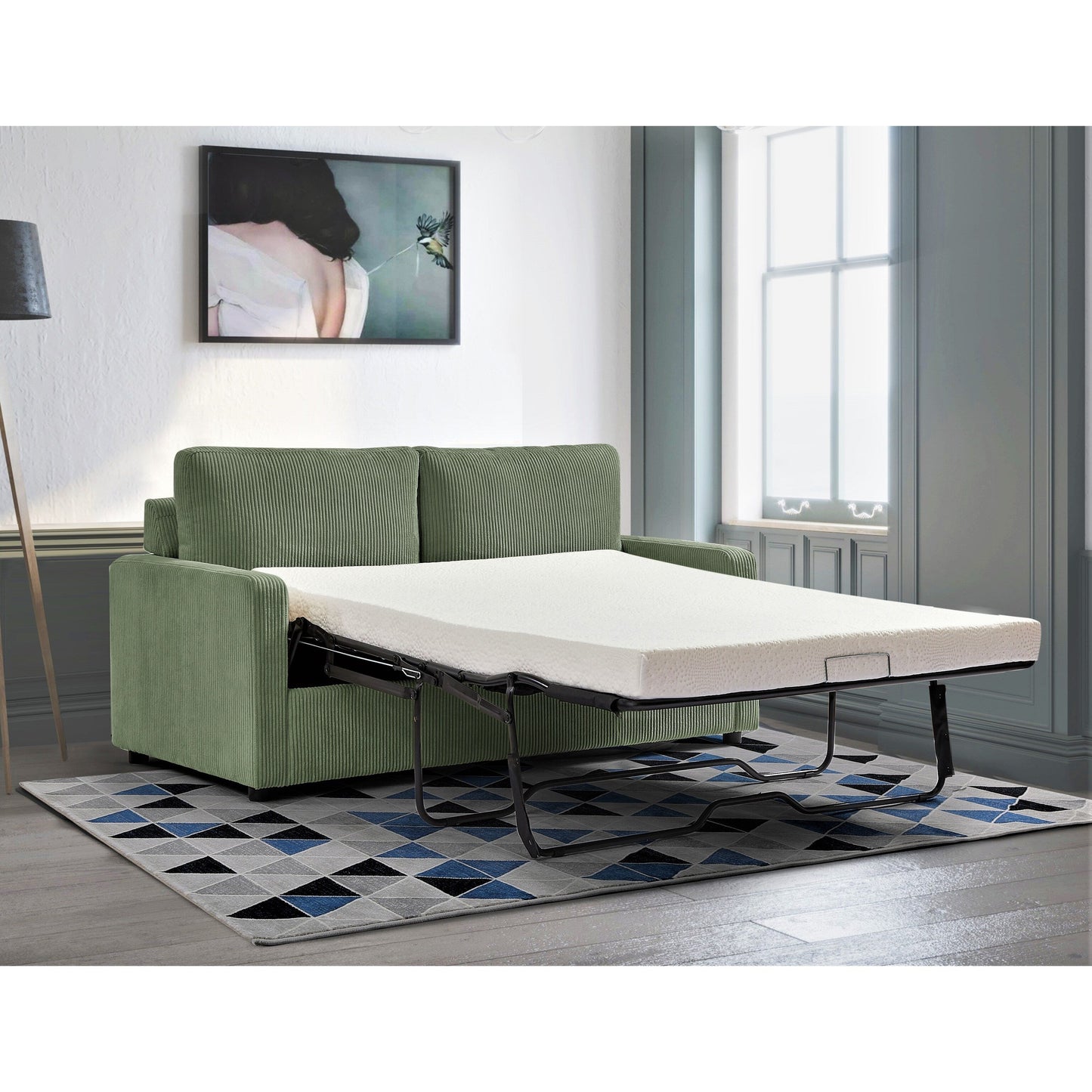 Divano letto Manchester in velluto a coste di poliestere da 70 pollici con braccioli quadrati