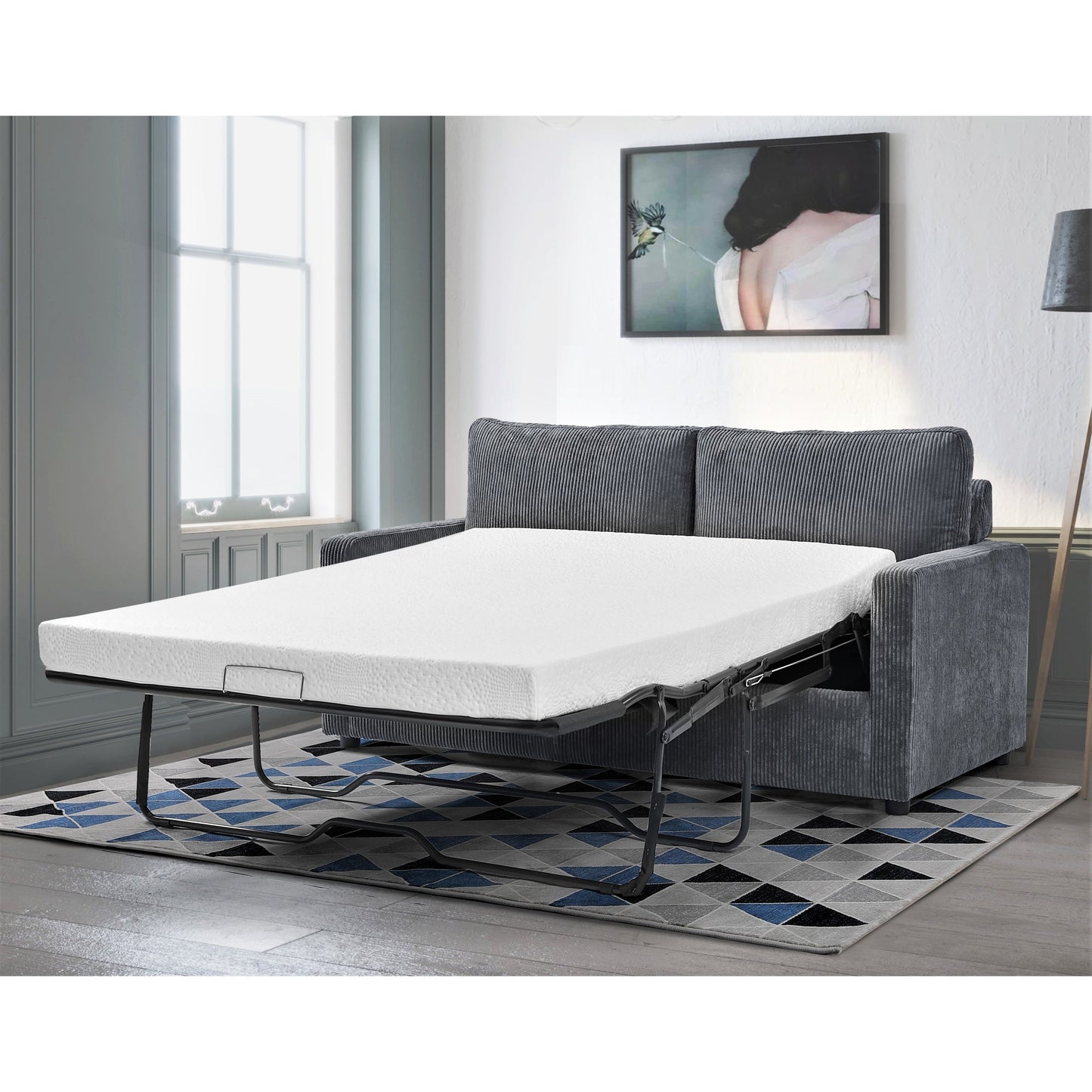 Divano letto Manchester in velluto a coste di poliestere da 70 pollici con braccioli quadrati