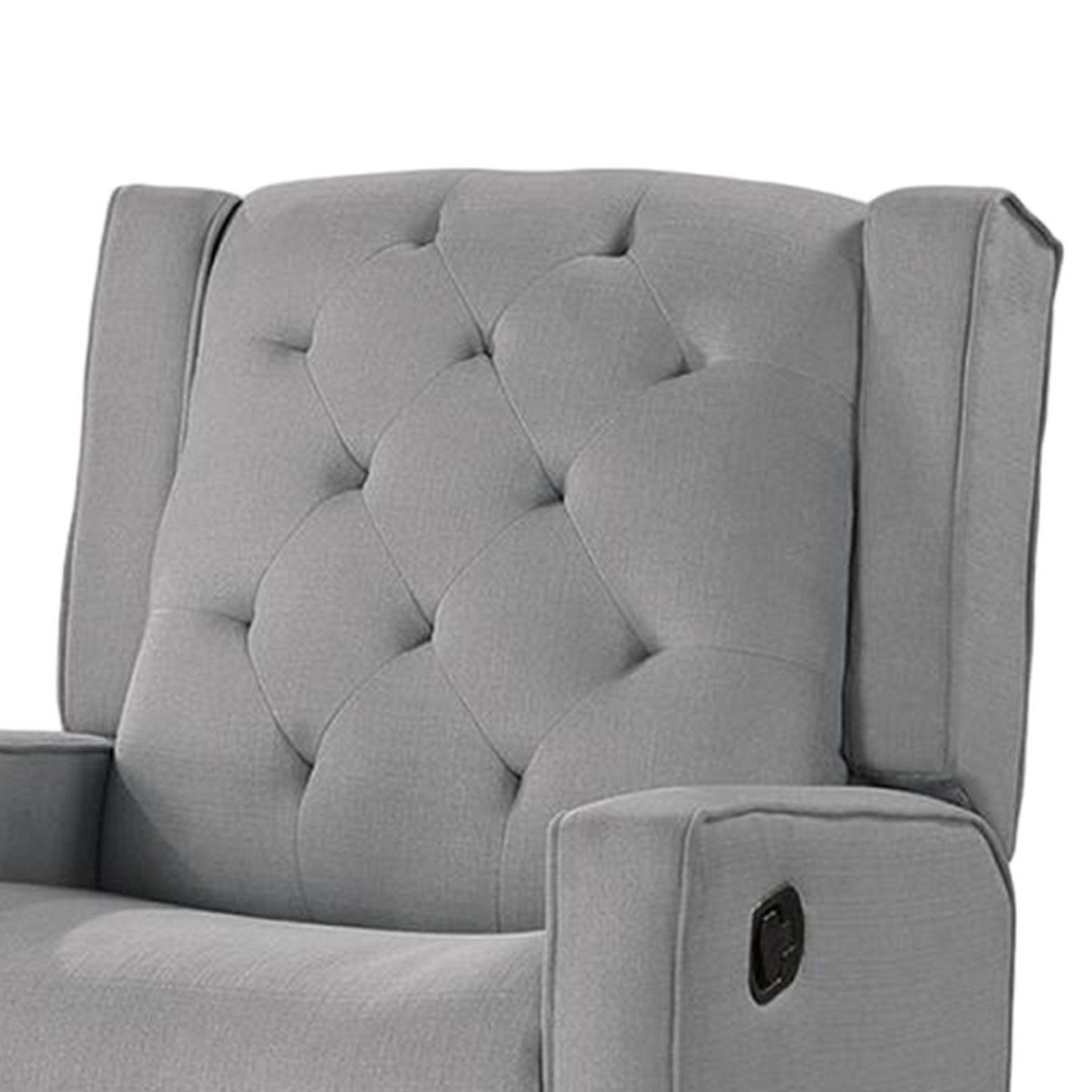 Manie Swivel Glider poltrona reclinabile manuale, legno massello, tela di iuta grigia classica