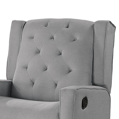Manie Swivel Glider poltrona reclinabile manuale, legno massello, tela di iuta grigia classica