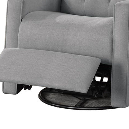 Manie Swivel Glider poltrona reclinabile manuale, legno massello, tela di iuta grigia classica