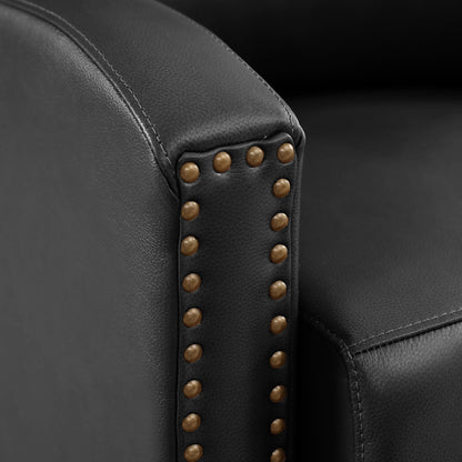 Poltrona reclinabile in vera pelle con schienale multi-angolo e gambe in legno massello