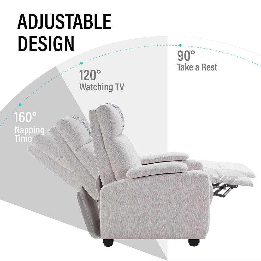 Poltrona reclinabile manuale dal design classico con braccioli imbottiti, soggiorno