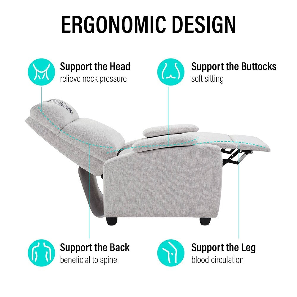 Poltrona reclinabile manuale dal design classico con braccioli imbottiti, soggiorno