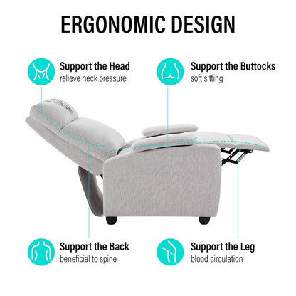 Poltrona reclinabile manuale dal design classico con braccioli imbottiti, soggiorno