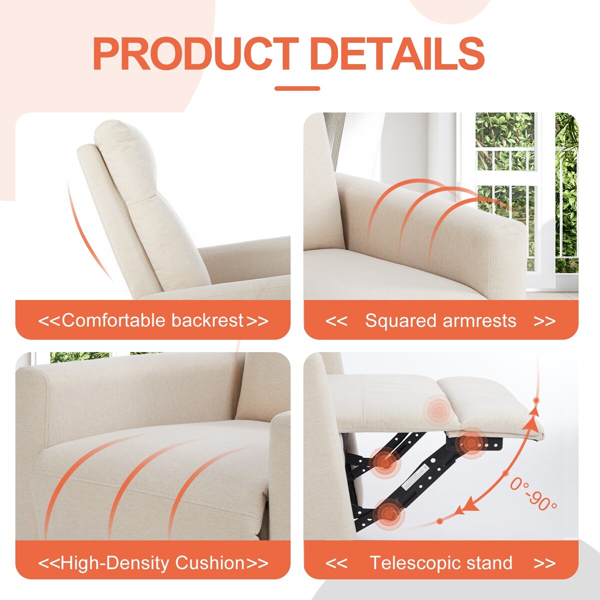 Poltrona reclinabile manuale Winback Single Sofa, Beige