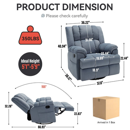 Poltrona reclinabile manuale con meccanismo a dondolo e girevole in tessuto per soggiorno