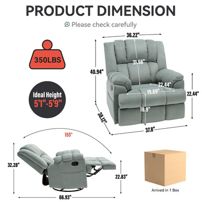 Poltrona reclinabile manuale con meccanismo a dondolo e girevole in tessuto per soggiorno