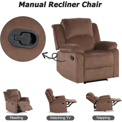 Poltrona reclinabile manuale, poltrona reclinabile singola imbottita in tessuto morbido per soggiorno, camera da letto