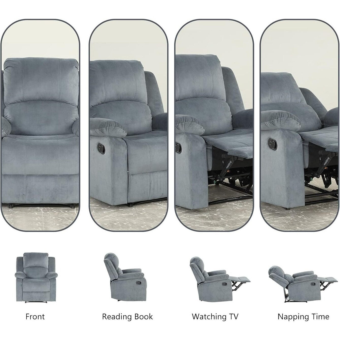 Poltrona reclinabile manuale, poltrona reclinabile singola imbottita in tessuto morbido per soggiorno, camera da letto