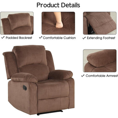 Poltrona reclinabile manuale, poltrona reclinabile singola imbottita in tessuto morbido per soggiorno, camera da letto