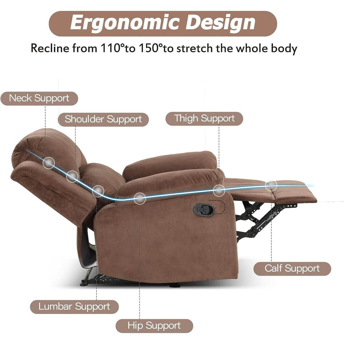 Poltrona reclinabile manuale, poltrona reclinabile singola imbottita in tessuto morbido per soggiorno, camera da letto