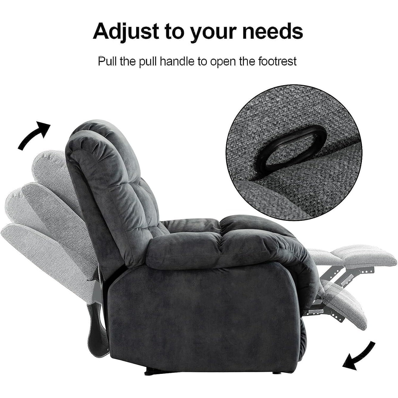 Divano reclinabile manuale imbottito in tessuto traspirante per soggiorno