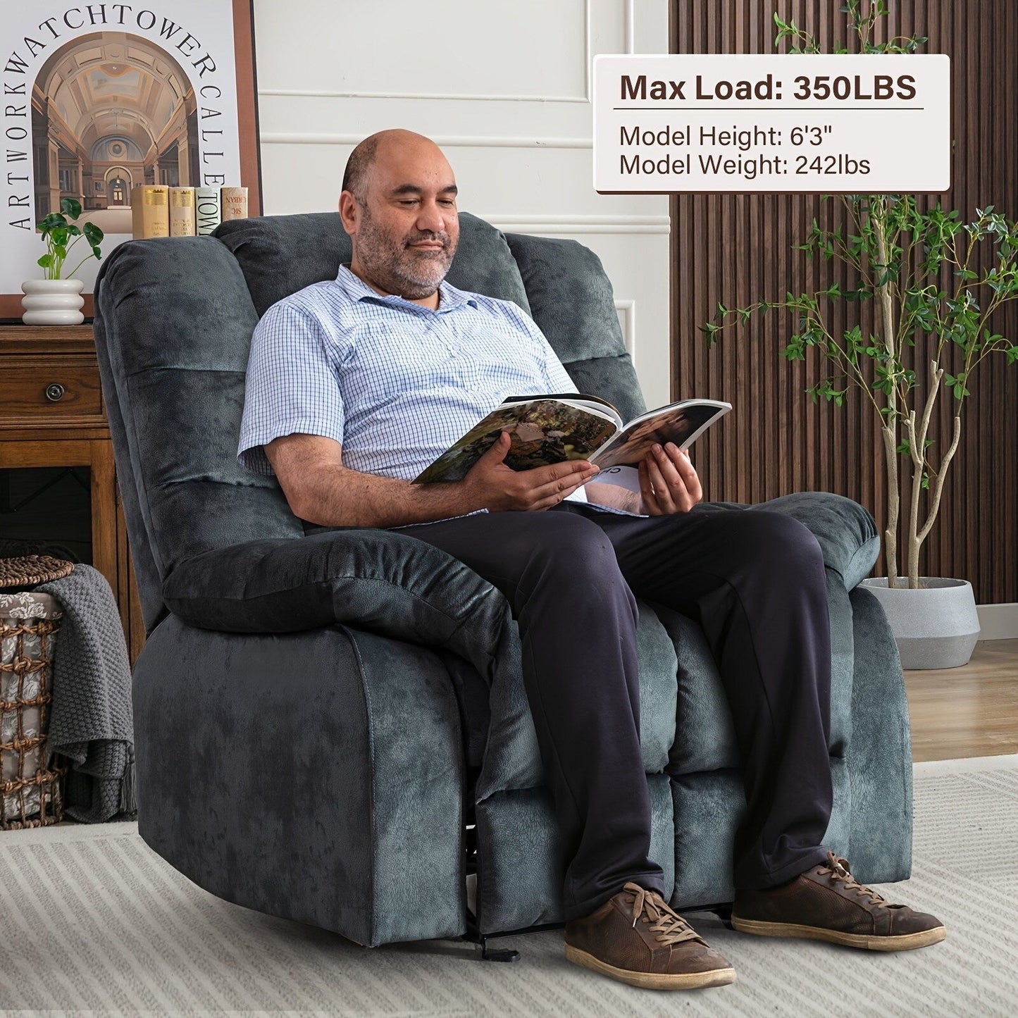 Divano reclinabile manuale imbottito in tessuto traspirante per soggiorno