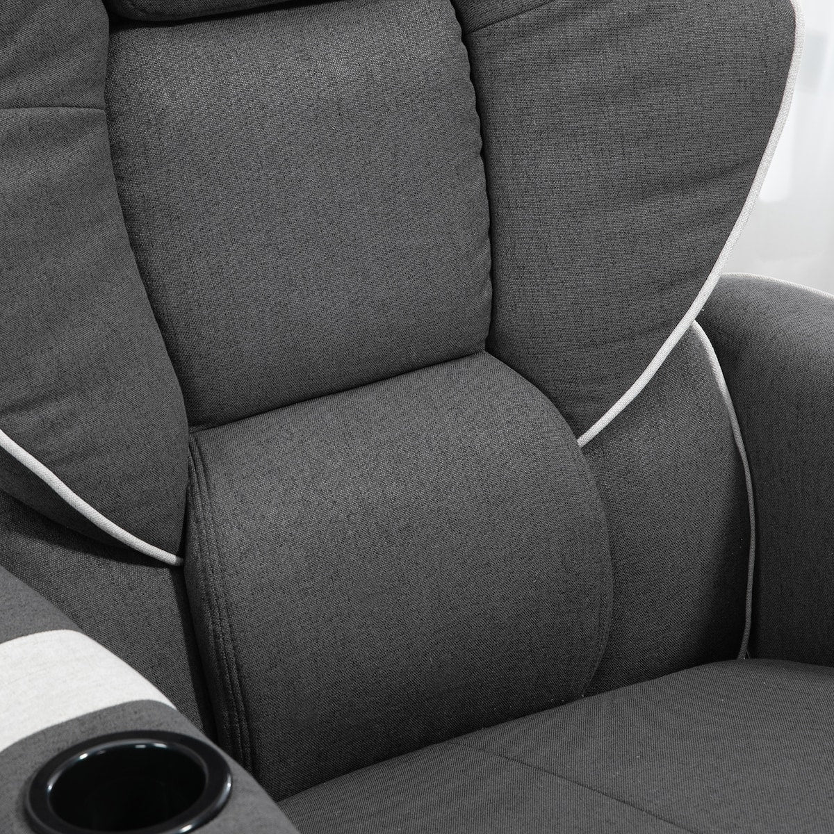 Poltrona reclinabile manuale, girevole con poggiapiedi e due portabicchieri per soggiorno, nera