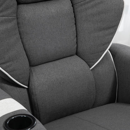 Poltrona reclinabile manuale, girevole con poggiapiedi e due portabicchieri per soggiorno, nera