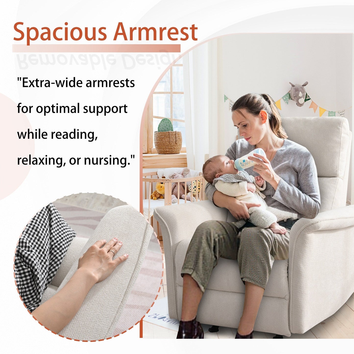 Poltrona reclinabile manuale a dondolo per adulti, poltrona reclinabile manuale a dondolo, poltrona in tessuto per bambini, poltrona reclinabile singola, braccioli larghi