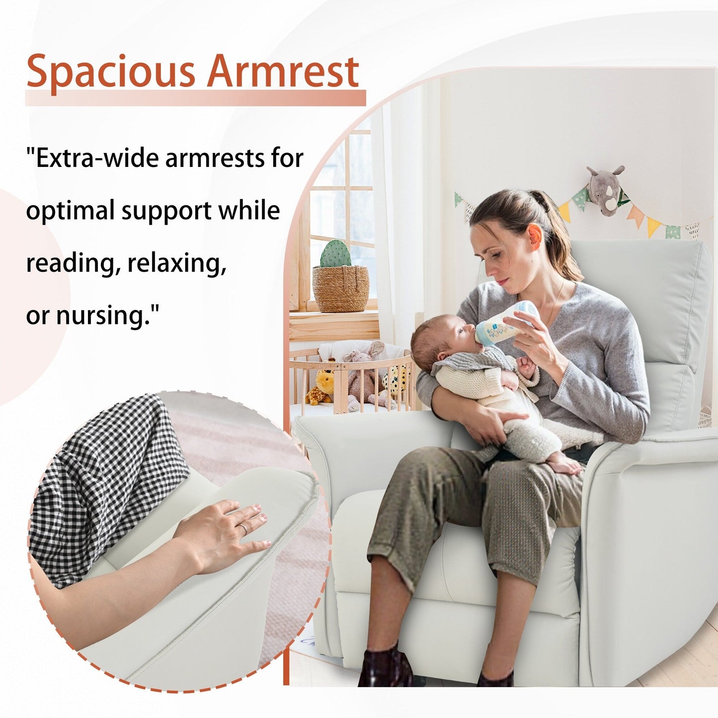 Poltrona reclinabile manuale a dondolo per adulti, poltrona reclinabile manuale a dondolo, poltrona in tessuto per bambini, poltrona reclinabile singola, braccioli larghi