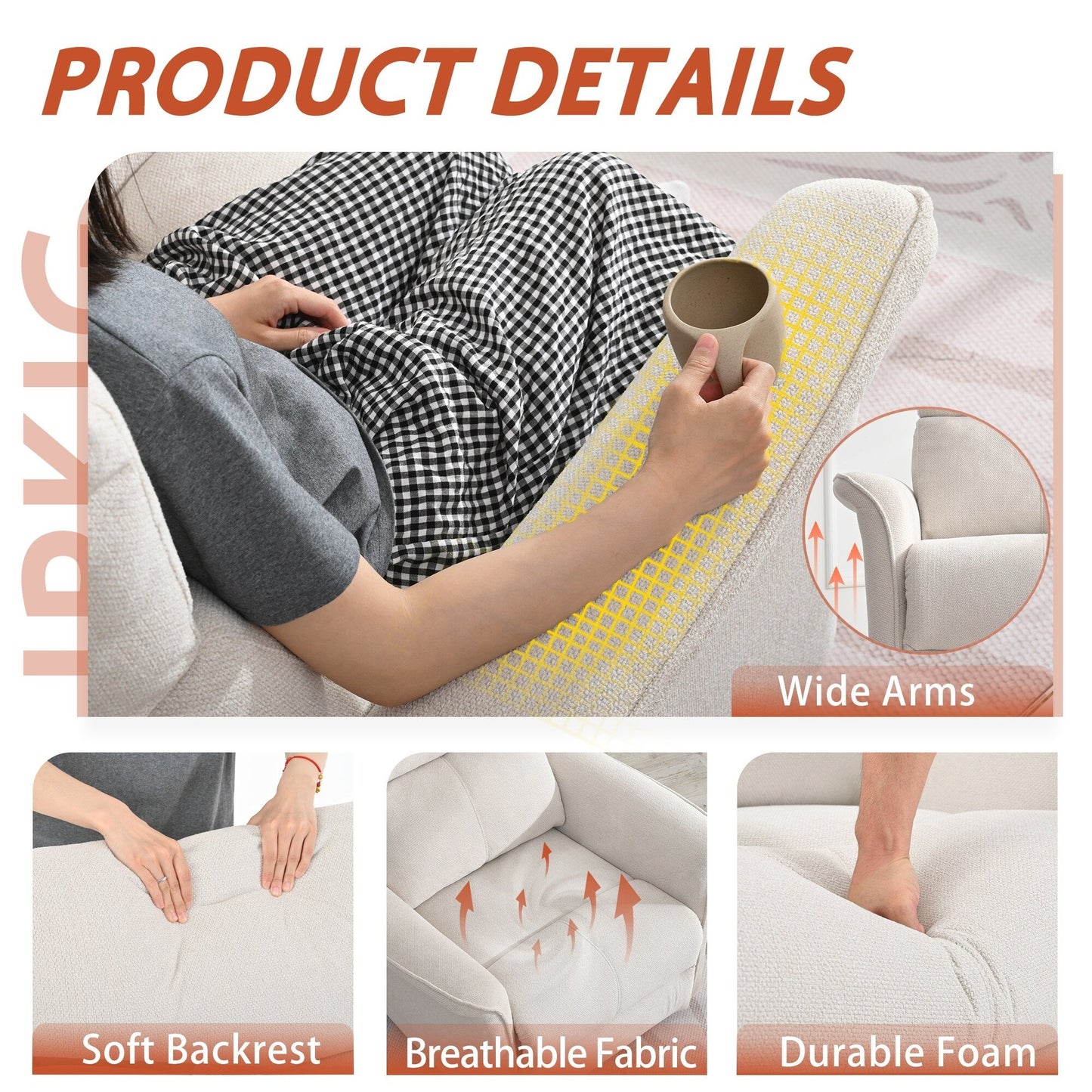 Poltrona reclinabile manuale a dondolo per adulti, poltrona reclinabile manuale a dondolo per piccoli spazi, poltrona in tessuto per la cameretta dei bambini