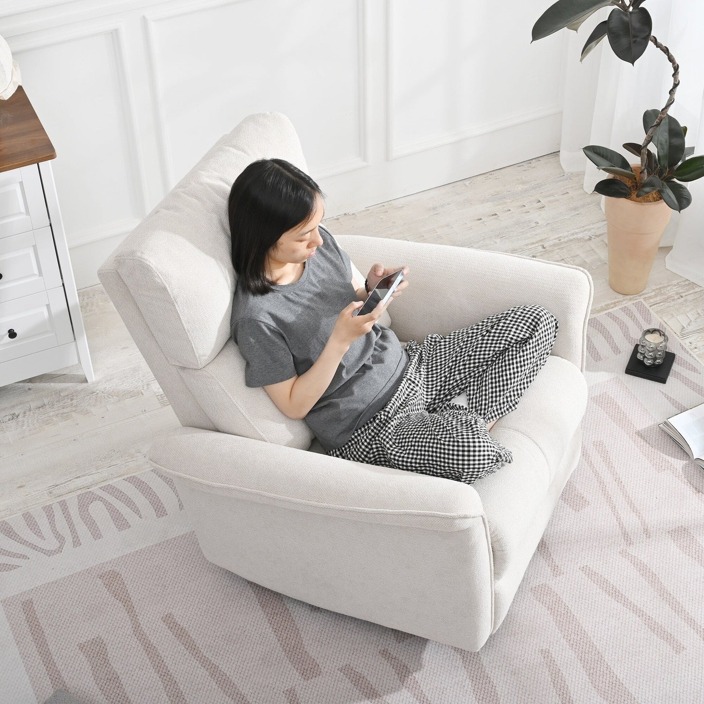 Poltrona reclinabile a dondolo manuale, poltrona reclinabile a dondolo manuale, poltrona per bambini in tessuto, poltrona reclinabile singola, braccioli larghi