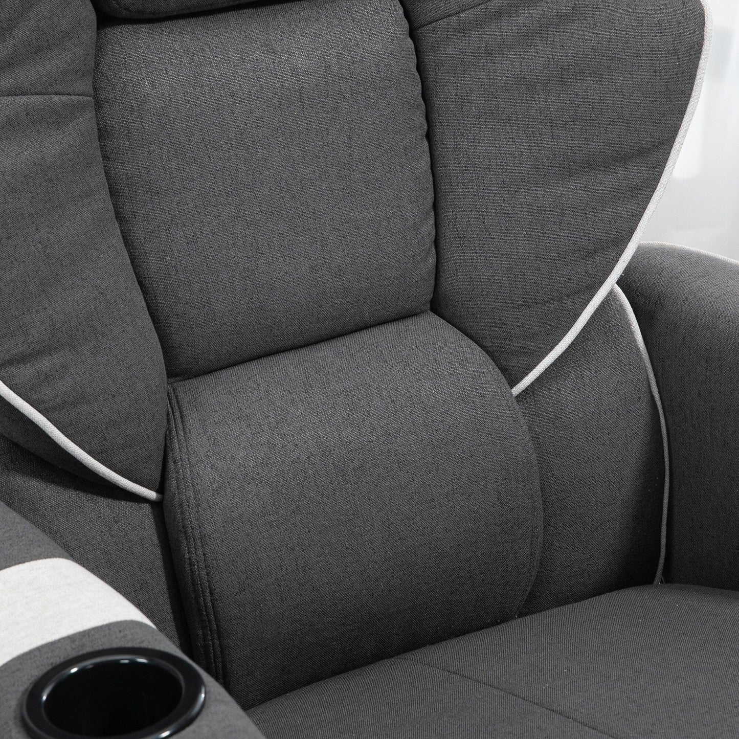 Poltrona reclinabile girevole manuale, poltrona imbottita in lino con schienale regolabile, poggiapiedi e doppio portabicchieri