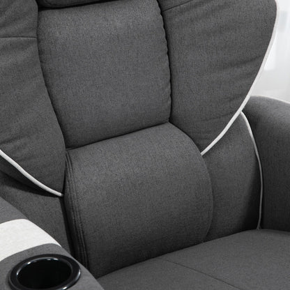 Poltrona reclinabile girevole manuale, poltrona imbottita in lino con schienale regolabile, poggiapiedi e doppio portabicchieri