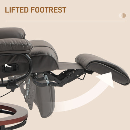 Poltrona reclinabile girevole manuale in similpelle, poltrona da lettura con schienale regolabile e poggiapiedi integrato