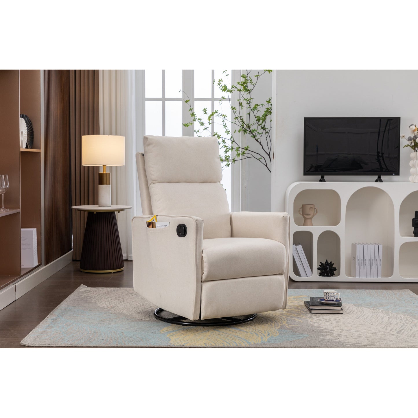 Poltrona reclinabile girevole manuale con schienale e poggiapiedi regolabili