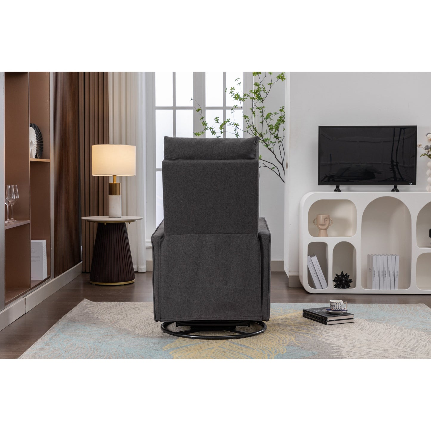 Poltrona reclinabile girevole manuale con schienale e poggiapiedi regolabili