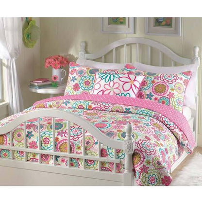 Set di biancheria da letto trapuntato per bambina Cozy Line Mariah con motivo floreale rosa