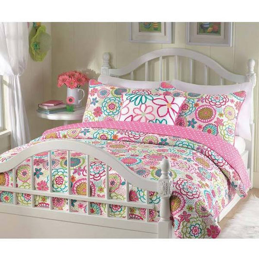 Set di biancheria da letto trapuntato per bambina Cozy Line Mariah con motivo floreale rosa