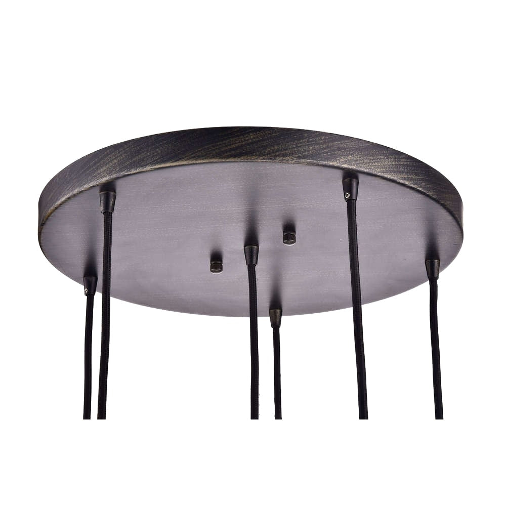 Lampadario a sospensione Mariana Cognac Glass Antique Black and Round Base a 6 luci