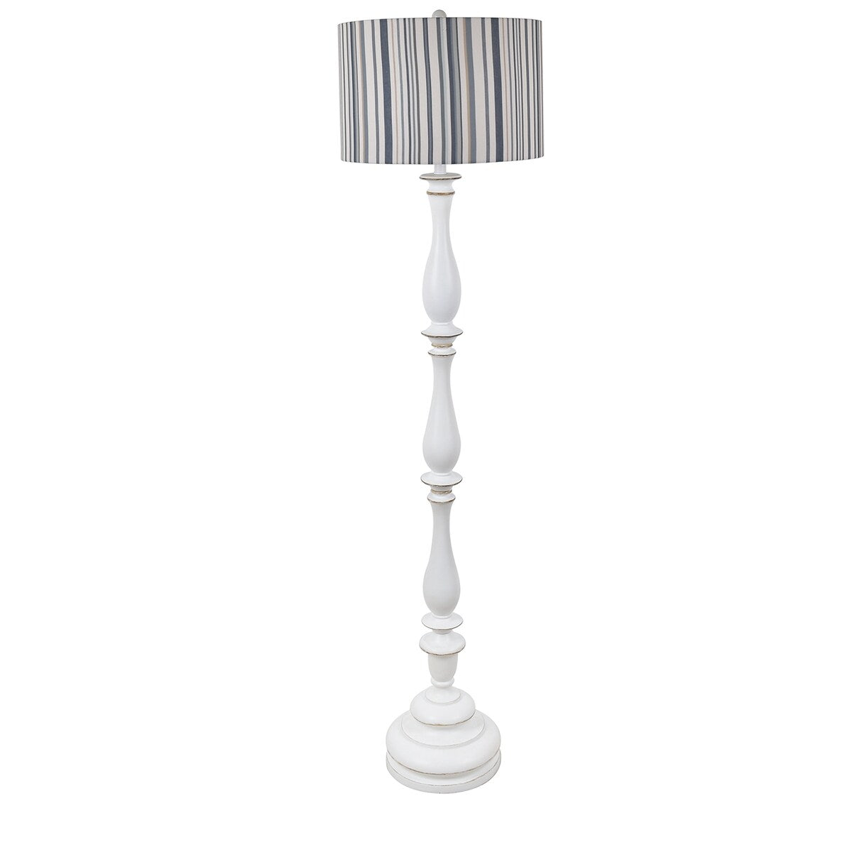 Lampada da terra Maribelle 65H in resina bianca anticata a righe multiple - 65H x 17Rnd