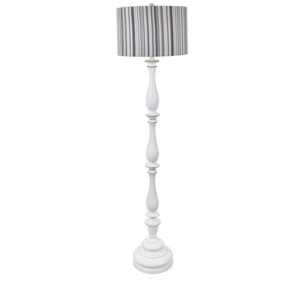 Lampada da terra Maribelle 65H in resina bianca anticata a righe multiple - 65H x 17Rnd