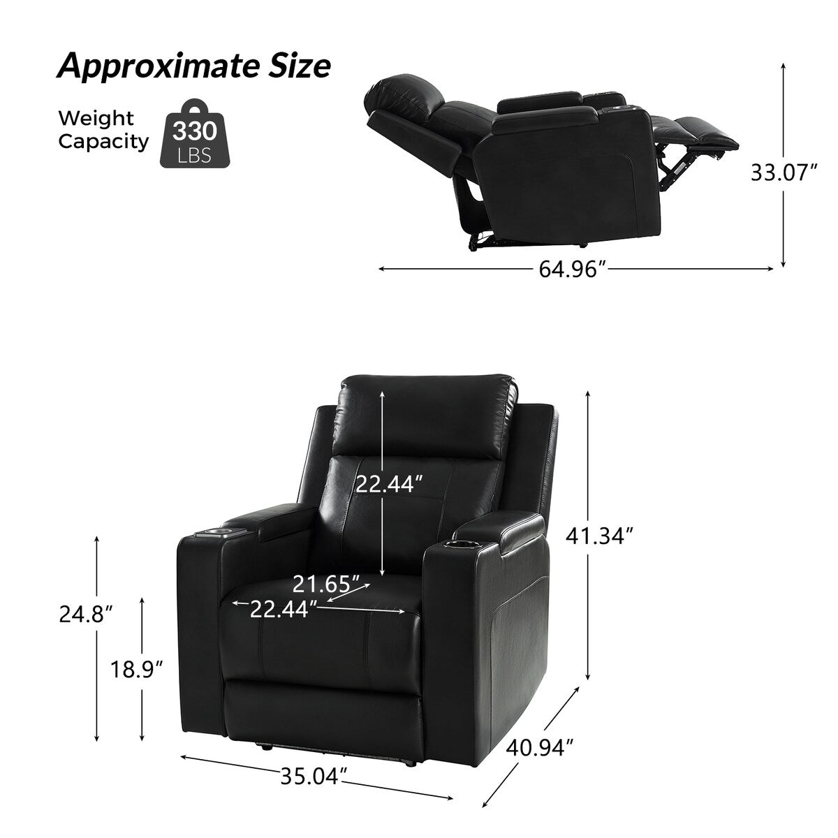 Poltrona reclinabile elettrica Marion Classic 35,5 Wide con portabicchieri di HULALA HOME