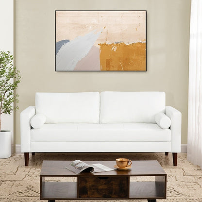 Divano moderno in vera pelle con gambe in legno e cuscino di supporto aggiuntivo