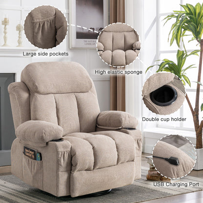 Poltrona reclinabile girevole a 360° con massaggio, riscaldamento, portabicchieri, USB