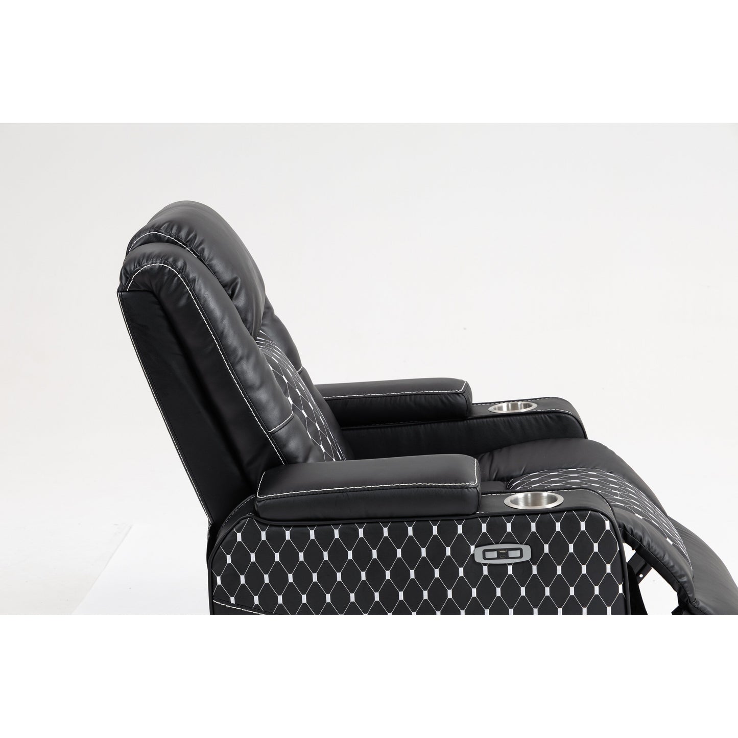 Poltrona reclinabile massaggiante con doppio telecomando, ricarica wireless e portabicchieri
