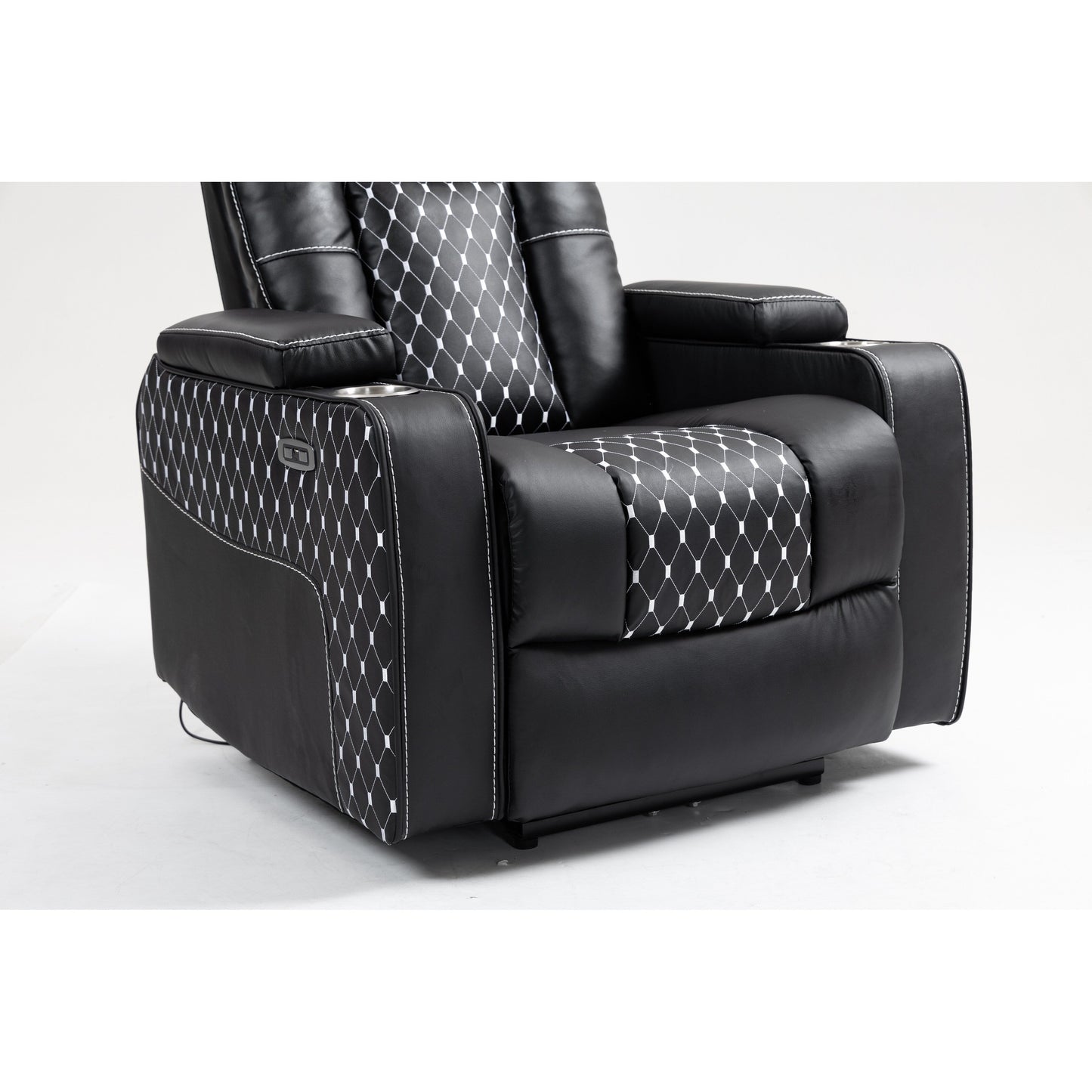 Poltrona reclinabile massaggiante con doppio telecomando, ricarica wireless e portabicchieri