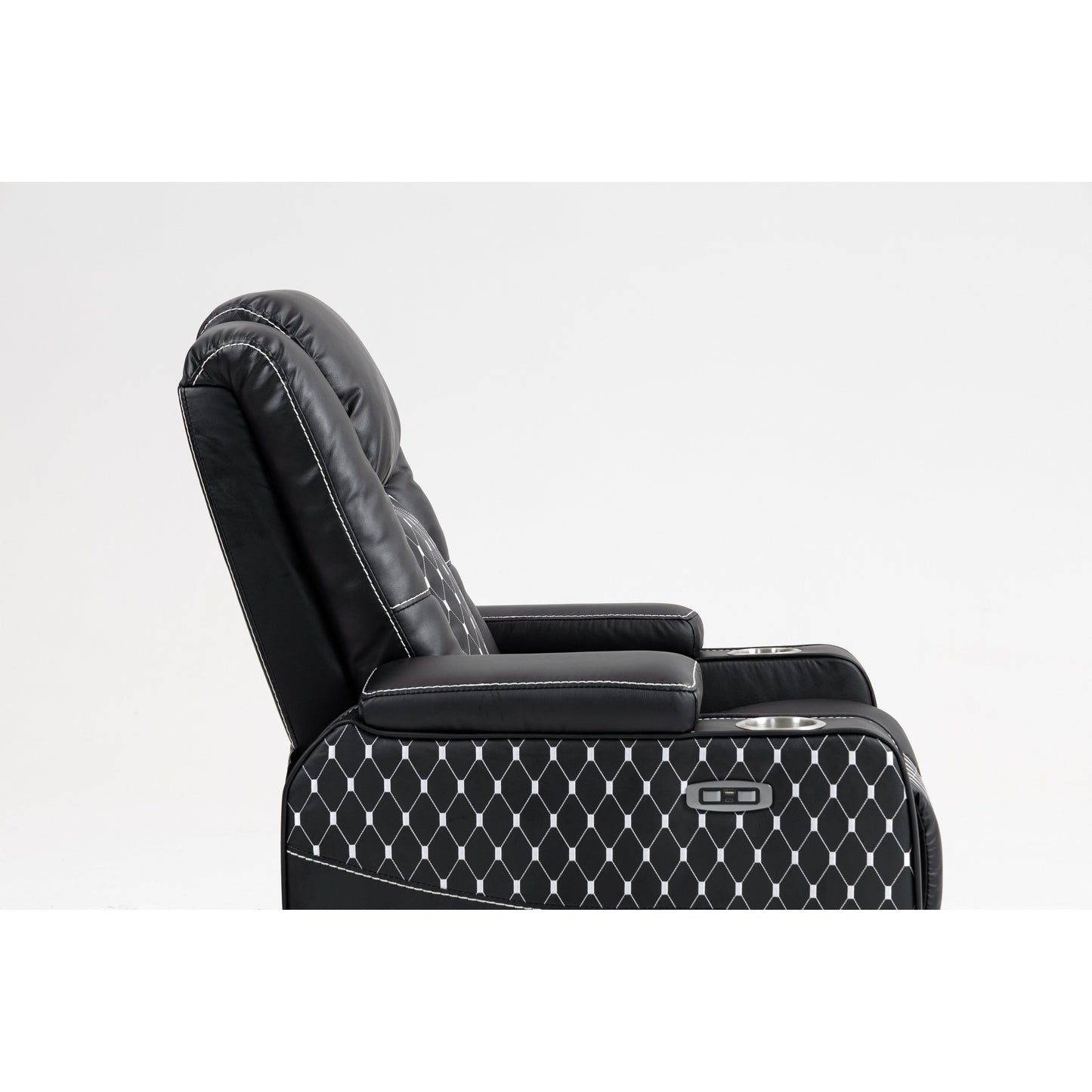 Poltrona reclinabile massaggiante con doppio telecomando, ricarica wireless e portabicchieri