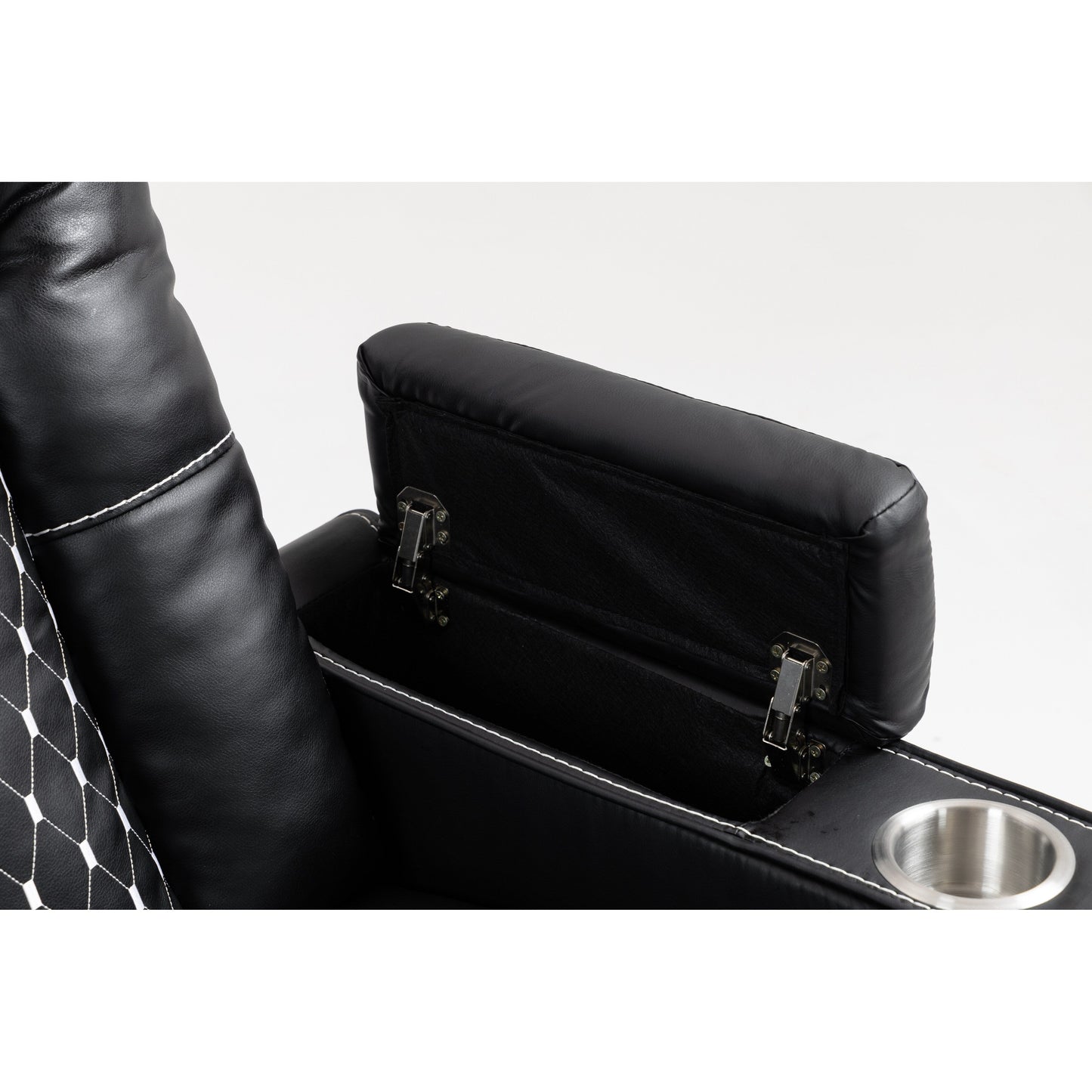 Poltrona reclinabile massaggiante con doppio telecomando, ricarica wireless e portabicchieri