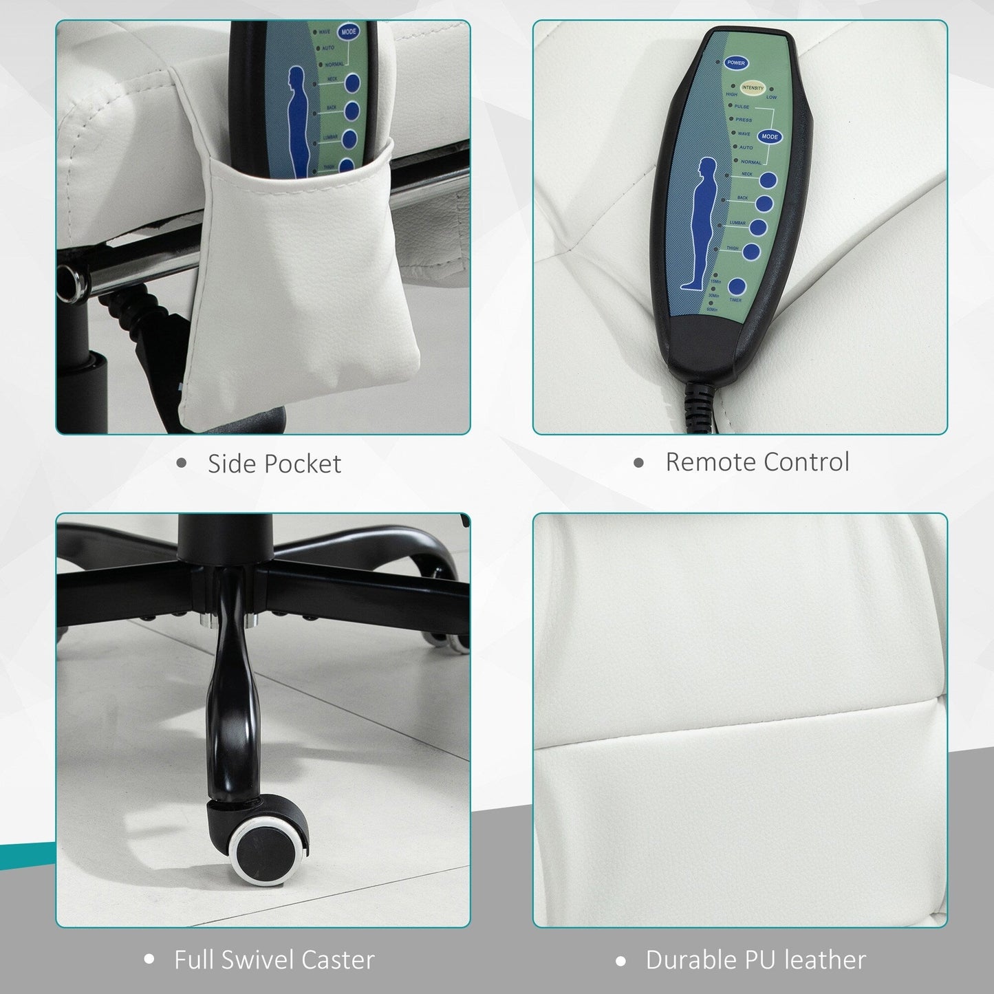 Poltrona da ufficio massaggiante con 7 motori vibranti, reclinazione di 155°, poggiapiedi e pelle PU